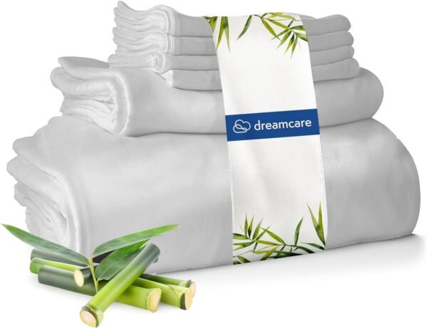 DREAMCARE 100% Viscose from Bamboo Sheets King Size - 4 Pc Luxury Cooling Sheets for Hot Sleepers, King Size Bed Sheets Set, Viscose from Bamboo Sheets Set (White)