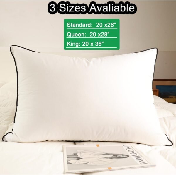 Hungarian Goose Down Pillows, 750 Fill Power, 460 Thread Count Cotton Blend Shell, Soft Down Pillow for Sleeping -Standard Size (20" x 26") 1 Pack - Image 3