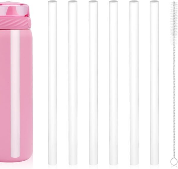 6PCS Replacement Straws for Ello Cooper Stainless Steel Water Bottle 22oz, Reusable Plastic Straws with Cleaning Brush for Travel Tumbler Accessories Straws (Free BPA)