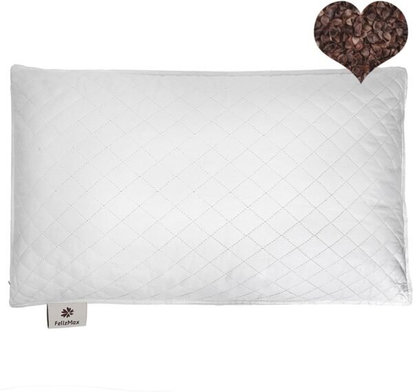 Organic Buckwheat Pillow for Sleeping 100% Natural Premium buckwheat Hulls Organic Cotton Pillowcase for Cool Sleep Cover Removable Neck Support for Back and Side Sleepers-Twin/Standard Size (20"x26")