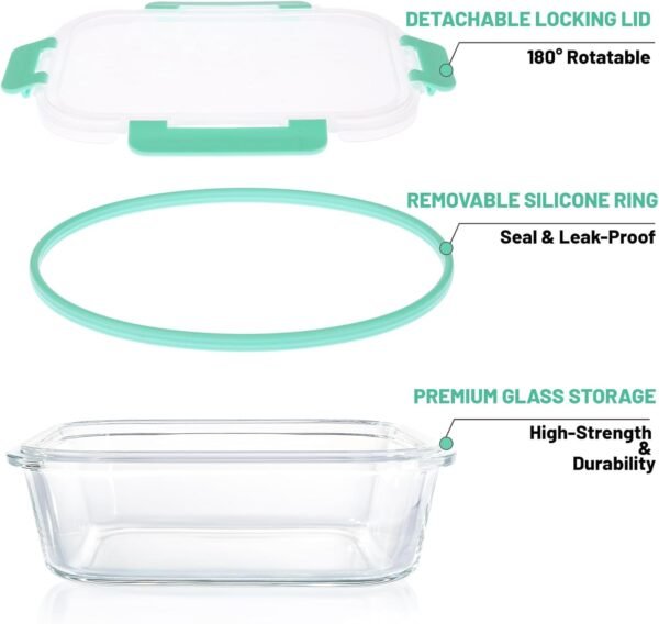 Moretoes Glass Food Storage Containers, 9pcs, Glass Meal Prep Containers, Glass Airtight Leakproof Containers Set, Glass Storage Containers with Lids - Image 3