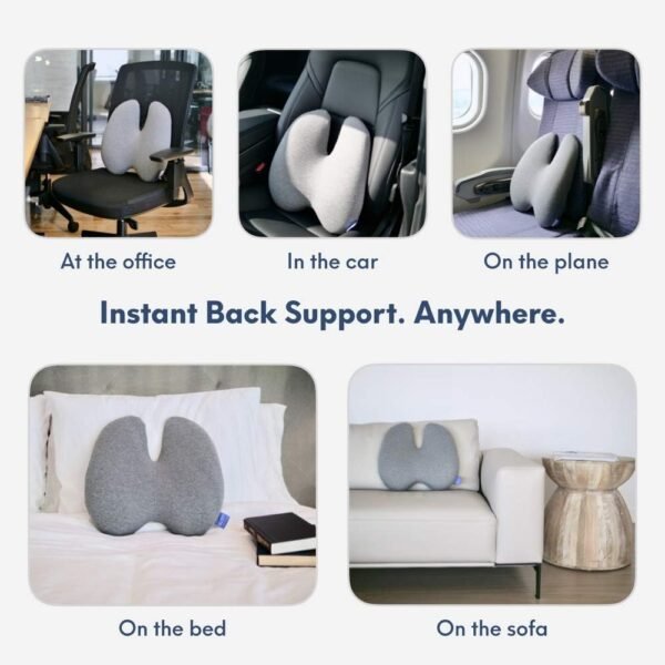 Cushion Lab Extra Dense Lumbar Pillow - Patented Ergonomic Multi-Region Firm Back Support for Lower Back Pain Relief - Lumbar Support Cushion w/Strap for Office Chair, Car, Sofa, Plane - Grey - Image 6