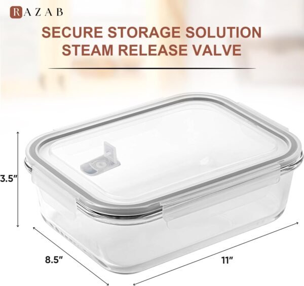 Razab 2700 ml / 92 Oz Large Glass Food Storage Containers with Vented Lids, BPA Free, Snap Locking Airtight & Leakproof Lids - Ideal for Baking, Casserole & Roasting - Freezer, Microwave & Oven Safe - Image 2