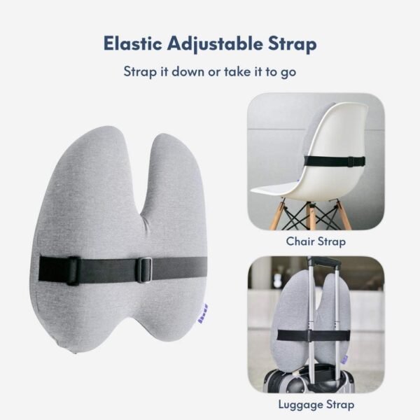 Cushion Lab Extra Dense Lumbar Pillow - Patented Ergonomic Multi-Region Firm Back Support for Lower Back Pain Relief - Lumbar Support Cushion w/Strap for Office Chair, Car, Sofa, Plane - Grey - Image 5