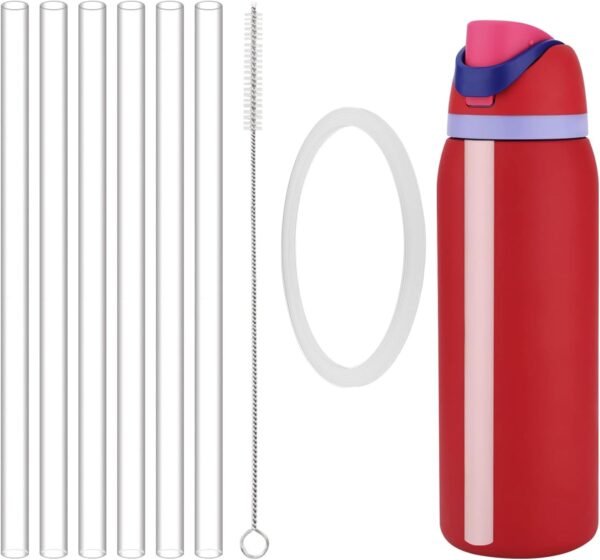 6 Pcs Replacement Straw for Owala FreeSip 24 oz 32 oz, with Seal Stopper, Seal Lid Gaskets and Cleaning Brush for Owala Flip Stainless Steel Water Bottle 14/19/24/32/40oz, Reusable Tumbler Cup Parts