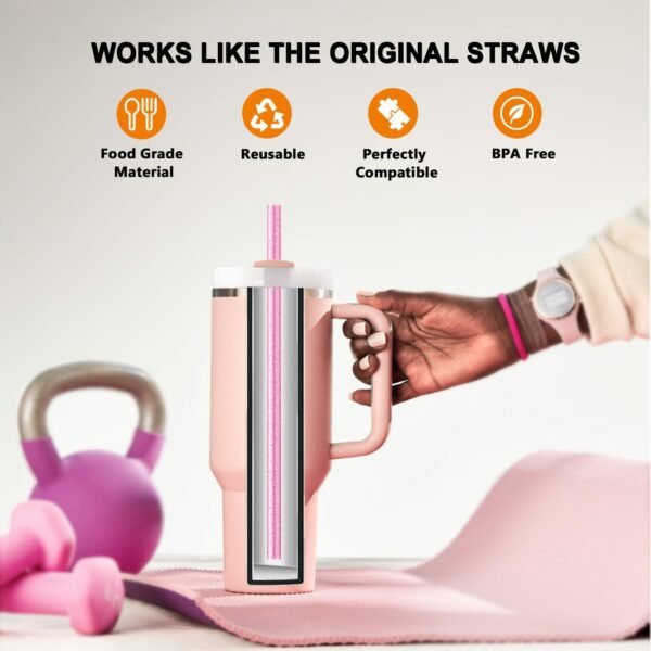6Pack Replacement Straws for Stanley 40 30 20 14oz Tumbler, Airboat Reusable Clear Stainless Steel Glitter Straw and Brush for Stanley Adventure Quencher Travel Mug Cup(1*Clear+4*Color Tritan+1*Metal) - Image 2