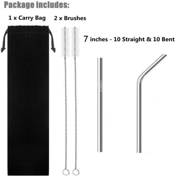 Reusable Metal Straws, 20 Pack 7-inch Short Stainless Steel Drinking Straws, Food-Grade Portable Straw Straws with Carry Case for Party Outdoor Cocktails Travel Kid - Image 2