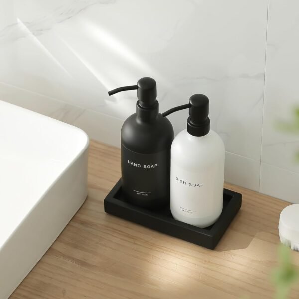 Black Soap Dispenser Bathroom Set - Hand Soap and Lotion Dispenser Set with Tray,Modern Bathroom Decor & Accessories.(Black White) - Image 4