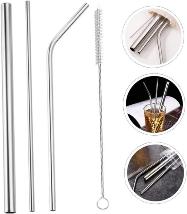 Cabilock 1 Set Stainless Steel Straw Dispenser Reusable Straws Straw Cleaner Brush Straw Cups Bottle Drinking Reusable Straw Holder Quencher Straw Drink Tube Cleaner Tubes Infuser Silver - Image 8