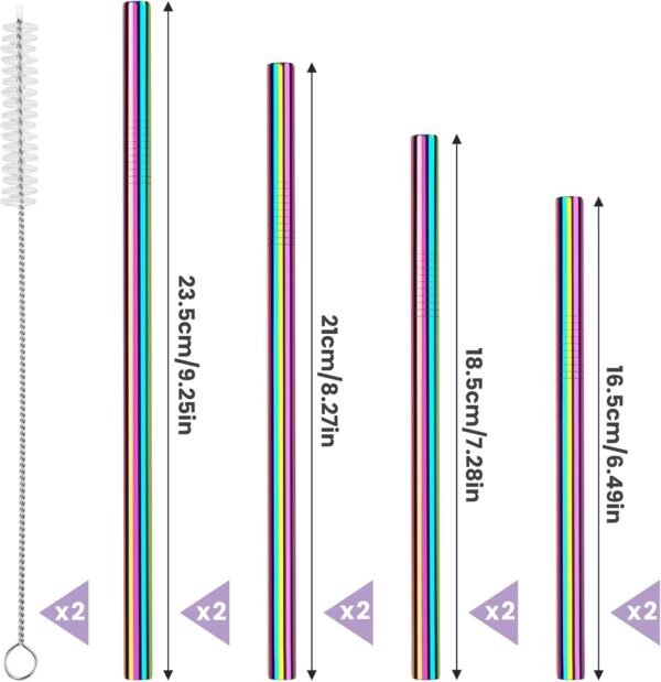 NiHome 8PCS Stainless Steel Straws for Owala Water Bottle, 4 Lengths Compatible with FreeSip 19oz 24oz 32oz 40oz, Tritan 25oz, Kids’ FreeSip 16oz, with Cleaning Brush & Travel Storage Bag (Iridescent) - Image 6