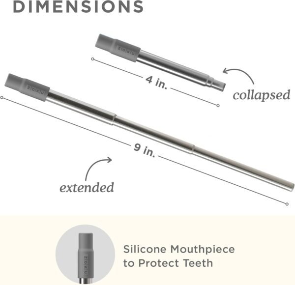 ZOKU - Reusable Straw with Case for Travel, Work and On the Go, Collapsible Stainless Steel Metal Straw with Silicone Mouthpiece, Ideal for Key Chains, Pockets, Purses and More (Grey Pocket Straw) - Image 3