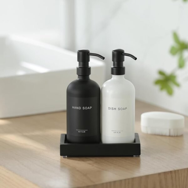 Black Soap Dispenser Bathroom Set - Hand Soap and Lotion Dispenser Set with Tray,Modern Bathroom Decor & Accessories.(Black White) - Image 5