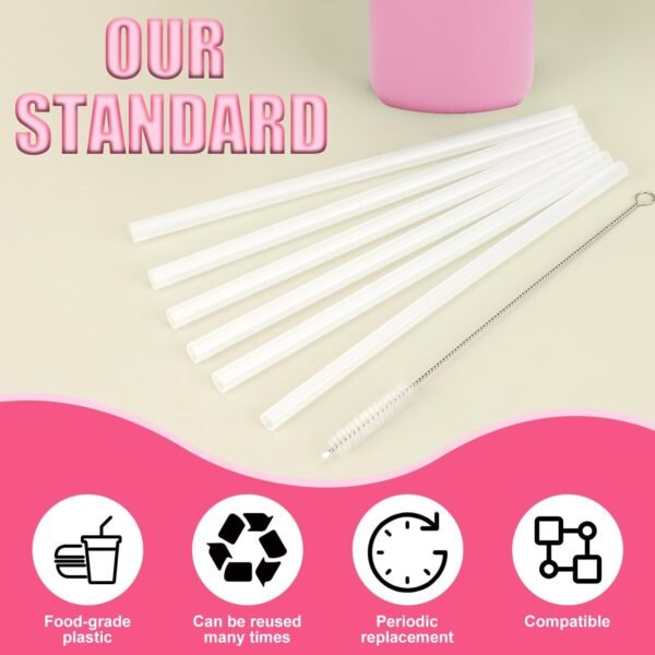6PCS Replacement Straws for Ello Cooper Stainless Steel Water Bottle 22oz, Reusable Plastic Straws with Cleaning Brush for Travel Tumbler Accessories Straws (Free BPA) - Image 4