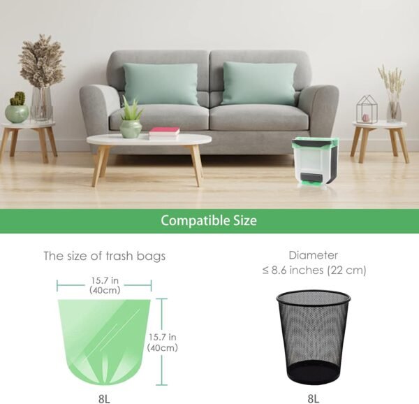 Biodegradable Trash Bags, Small Compostable Garbage Can Liners, Compatible with 8-10L Kitchen Cabinet Door Hanging Waste Bin 2.6 Gallon Green (80 PCS) (Green, S) - Image 3