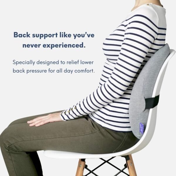Cushion Lab Extra Dense Lumbar Pillow - Patented Ergonomic Multi-Region Firm Back Support for Lower Back Pain Relief - Lumbar Support Cushion w/Strap for Office Chair, Car, Sofa, Plane - Grey - Image 2