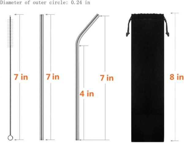 Reusable Metal Straws, 20 Pack 7-inch Short Stainless Steel Drinking Straws, Food-Grade Portable Straw Straws with Carry Case for Party Outdoor Cocktails Travel Kid - Image 3