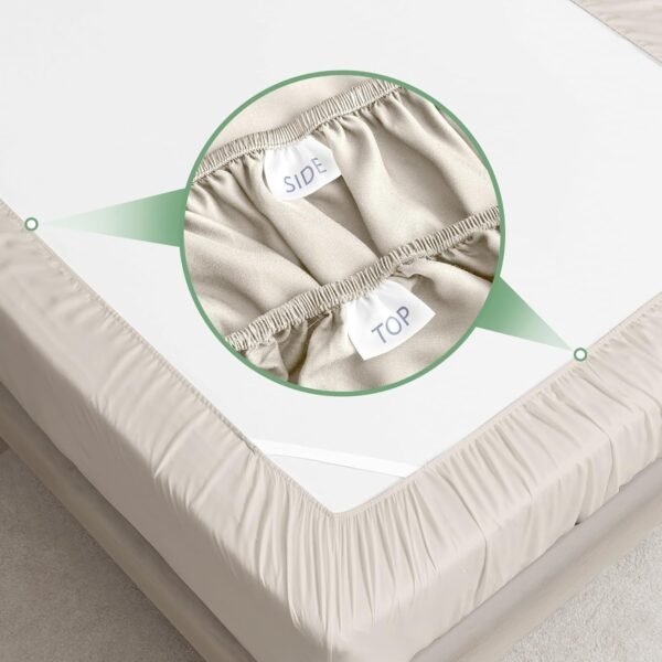 Queen Sheet Set, 100% Rayon Derived from Bamboo, 4-Piece, 16 Inch Deep Pockets, Cooling Sheets for Queen Size Bed Set, Breathable & Silky Soft, Hotel Bedding Sheets & Pillowcases, Sand - Image 5