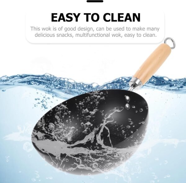 PRETYZOOM Wok Pan Wrought Iron Wok Pan Stir Fry Pan Flat Bottom Chinese Pow Wok Japanese Cookware Nonstick Single Person Wok for Kitchen - Image 9