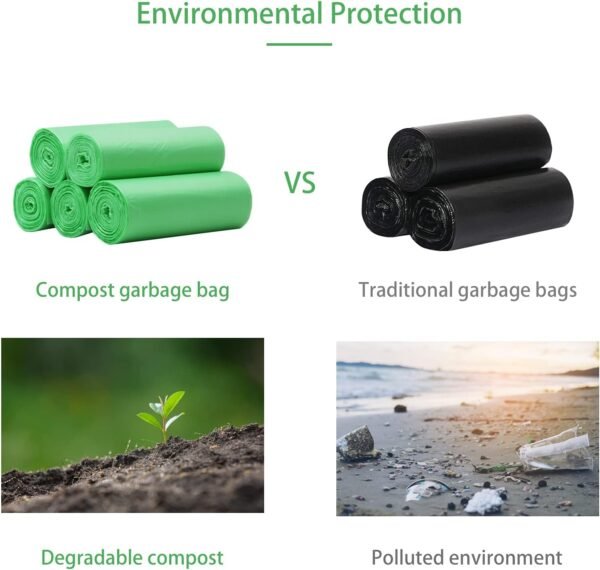 Biodegradable Trash Bags, Small Compostable Garbage Can Liners, Compatible with 8-10L Kitchen Cabinet Door Hanging Waste Bin 2.6 Gallon Green (80 PCS) (Green, S) - Image 4