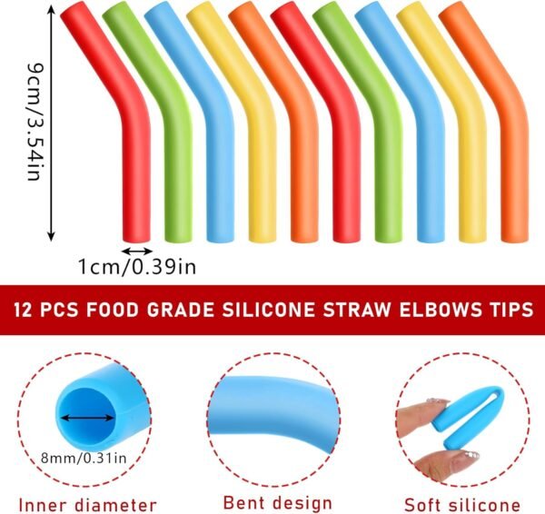 12pcs Silicone Straw Tips Multi-color Elbow Rubber Straw Tips Food-Grade Reusable Silicone Straws for 5/16 Inch Wide 8MM Stainless Steel Metal Straws(No Straw) - Image 2