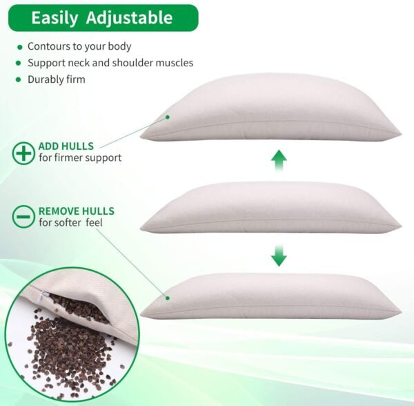 Organic Buckwheat Pillow for Sleeping 100% Natural Premium buckwheat Hulls Organic Cotton Pillowcase for Cool Sleep Cover Removable Neck Support for Back and Side Sleepers-Twin/Standard Size (20"x26") - Image 6