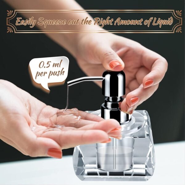 QTQZDD Crystal Glass Soap Dispenser for Bathroom, Modern Decorative Hand Soap Dispenser with Rust Proof Stainless Steel Pump, Lotion Dispenser for Kitchen Hotel Club Ornaments-Clear Glass - Image 3