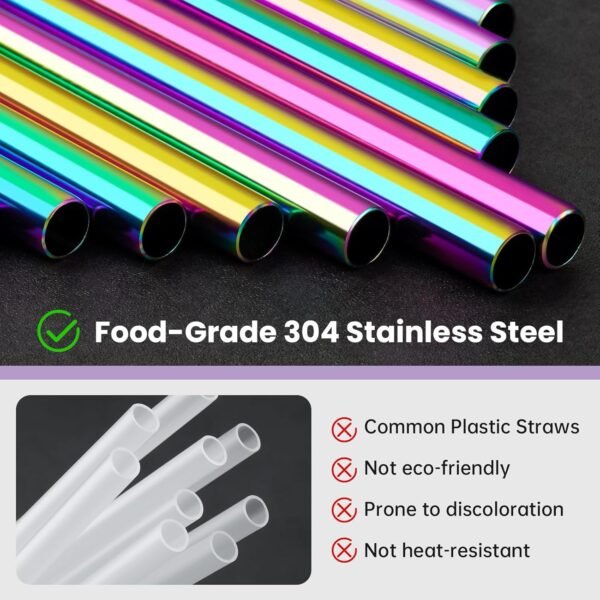 NiHome 8PCS Stainless Steel Straws for Owala Water Bottle, 4 Lengths Compatible with FreeSip 19oz 24oz 32oz 40oz, Tritan 25oz, Kids’ FreeSip 16oz, with Cleaning Brush & Travel Storage Bag (Iridescent) - Image 3
