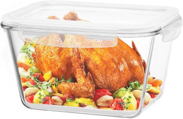 2.33QT /85oz Large Glass Food Storage Container with Airtight Locking Lid for Storing food, Vegetables, Fruits Roasting Turkey Freezer Microwave & Oven Safe Leak Proof