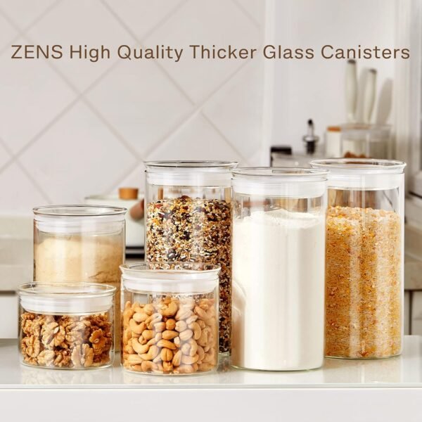 ZENS 74 fl.oz Glass Storage Containers with Airtight Lids, 2 Set 4.7in Wide Mouth Clear Food Storage Jars for Kithen Pantry Baking Flour, Clear Glass Canisters Sets for Pasta, Coffee Beans, Rice - Image 5