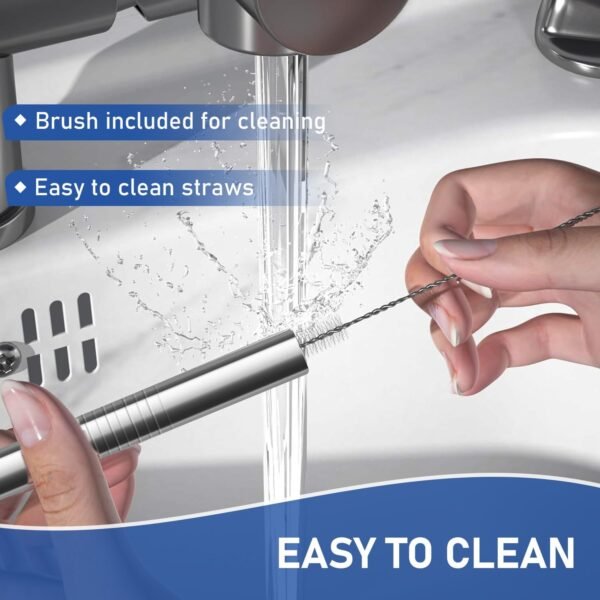 6PCS Metal Straw Replacement for Owala Water Bottle 24 oz 32 oz, Reusable Stainless Steel Straws and 2 Straw Cleaning Brush Compatible with Owala FreeSip Water Bottle - Image 5