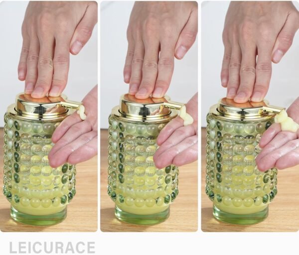 Glass Liquid Soap Dispenser, Refillable Liquid Dispenser with Gold Pump, Hand Soap Dispenser for Bathroom Kitchen, Modern Home Bathroom Decor （Liquid Type/Green） - Image 5