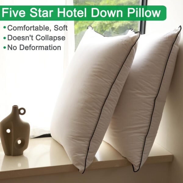 Hungarian Goose Down Pillows, 750 Fill Power, 460 Thread Count Cotton Blend Shell, Soft Down Pillow for Sleeping -Standard Size (20" x 26") 1 Pack - Image 4
