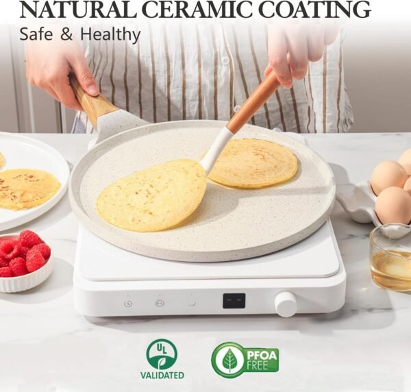 SENSARTE Nonstick Crepe Pan with Spreader, 10-Inch Natural Ceramic Coating Dosa Pan Pancake Flat Skillet Tawa Griddle with Stay-Cool Handle, Induction Compatible, PFOA Free (White) - Image 2