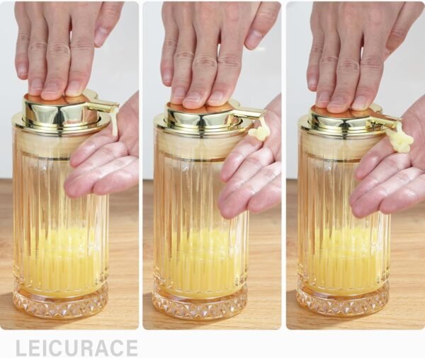 Glass Liquid Soap Dispenser, Refillable Liquid Dispenser with Gold Pump, Hand Soap Dispenser for Bathroom Kitchen, Home Bathroom Decor （Liquid Type/Clear） - Image 4