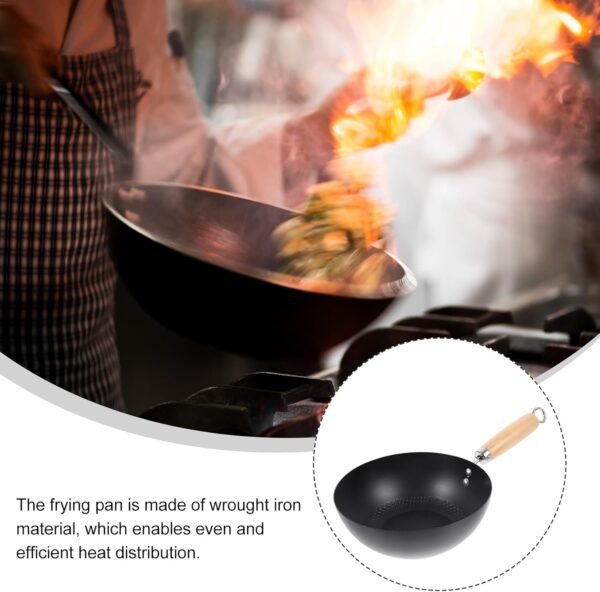 PRETYZOOM Wok Pan Wrought Iron Wok Pan Stir Fry Pan Flat Bottom Chinese Pow Wok Japanese Cookware Nonstick Single Person Wok for Kitchen - Image 5