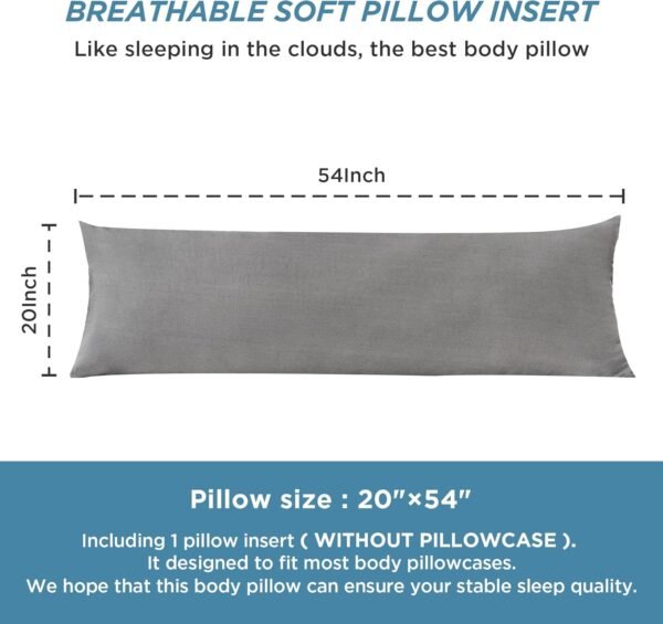 Litanika Body Pillow Insert with Cover, 100% Jersey Cotton Long Pillow for Side Sleeper, Pregnancy Pillows for Sleeping, Knit Cotton Breathable Fluffy Soft Full Body Pillow for Adults, Grey, 20"x54" - Image 4