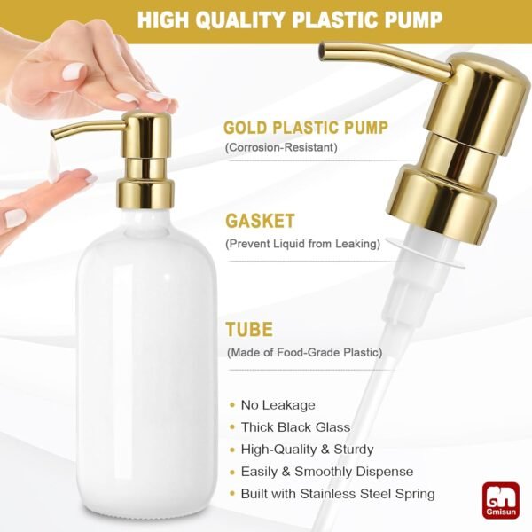 GMISUN Kitchen Soap Dispenser, 16 Oz Kitchen Dish Soap Dispenser Set with Ceramic Tray & Bamboo Brush, 2Pcs Farmhouse Dish Soap Dispenser for Kitchen, Modern White Glass Liquid Hand Soap Dispenser - Image 7