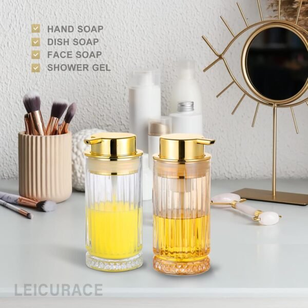 Glass Liquid Soap Dispenser, Refillable Liquid Dispenser with Gold Pump, Hand Soap Dispenser for Bathroom Kitchen, Home Bathroom Decor （Liquid Type/Clear） - Image 7