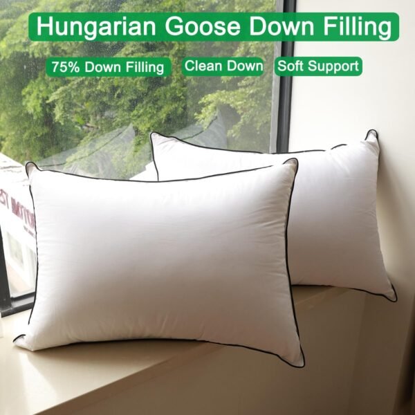 Hungarian Goose Down Pillows, 750 Fill Power, 460 Thread Count Cotton Blend Shell, Soft Down Pillow for Sleeping -Standard Size (20" x 26") 1 Pack - Image 2
