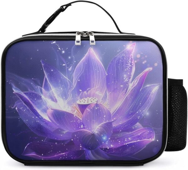 Lotus Flower Butterfly Purple Natural Insulated Lunch Box Reusable Lunch Bag Lunch Tote Bag for Travel Work Picnic