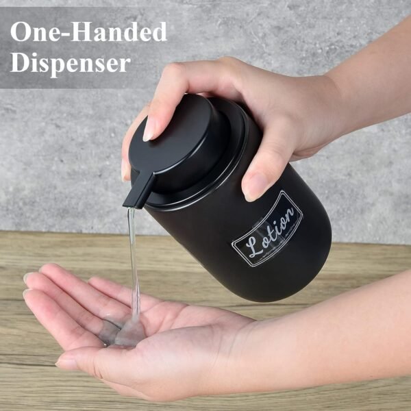 BosilunLife Black Soap Dispenser Set - 2 Pack 12oz Ceramic Dish Soap Dispenser with Rust Proof Pump for Kitchen, Hand Soap and Lotion Set Suitable for Farmhouse Bathroom Decor with Waterproof Labels - Image 4