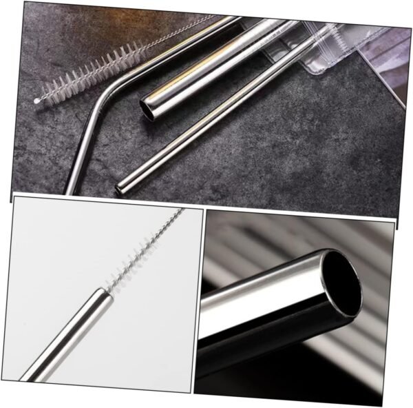 Cabilock 1 Set Stainless Steel Straw Dispenser Reusable Straws Straw Cleaner Brush Straw Cups Bottle Drinking Reusable Straw Holder Quencher Straw Drink Tube Cleaner Tubes Infuser Silver - Image 5