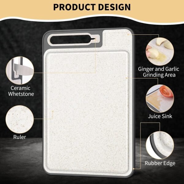 Small Stainless Steel Cutting Board, 14.6 * 9.8inch Stainless Steel and Wheat Straw PP Double Sided Cutting Boards for Kitchen 304 Metal Cutting Board, Juice Sink, Ceramic Whetstone - Image 4
