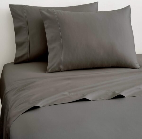 100% Real Certified Organic Cotton Bedsheet Set, King Size 6 Piece 1000 Thread Count Sheets Sets, Fits Mattress Upto 18" Deep Pocket - Dark Grey - Image 3