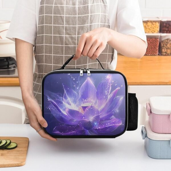 Lotus Flower Butterfly Purple Natural Insulated Lunch Box Reusable Lunch Bag Lunch Tote Bag for Travel Work Picnic - Image 3