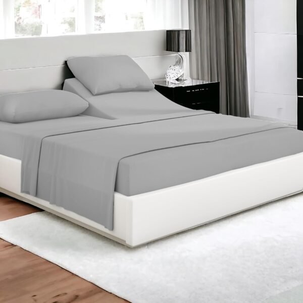 Organic Split Head King Size Sheet Set for Adjustable Bed - Pure Organic 700 Thread-Count Cotton, 39" Split from Top and 30 inches Deep Pockets - Light Grey Color
