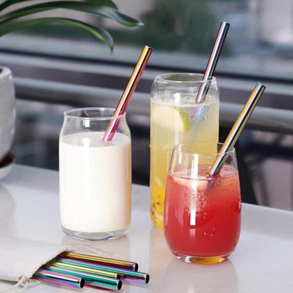 NiHome 8PCS Stainless Steel Straws for Owala Water Bottle, 4 Lengths Compatible with FreeSip 19oz 24oz 32oz 40oz, Tritan 25oz, Kids’ FreeSip 16oz, with Cleaning Brush & Travel Storage Bag (Iridescent) - Image 8
