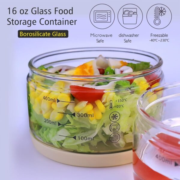 16 oz Glass Container with Lid,Glass Food Storage Container-Clear,Meal Prep Containers, Glass Freeze Bowls, Microwave Safe (2pcs) - Image 4