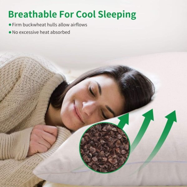 Organic Buckwheat Pillow for Sleeping 100% Natural Premium buckwheat Hulls Organic Cotton Pillowcase for Cool Sleep Cover Removable Neck Support for Back and Side Sleepers-Twin/Standard Size (20"x26") - Image 7