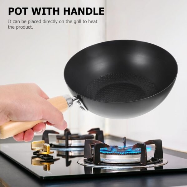 PRETYZOOM Wok Pan Wrought Iron Wok Pan Stir Fry Pan Flat Bottom Chinese Pow Wok Japanese Cookware Nonstick Single Person Wok for Kitchen - Image 2
